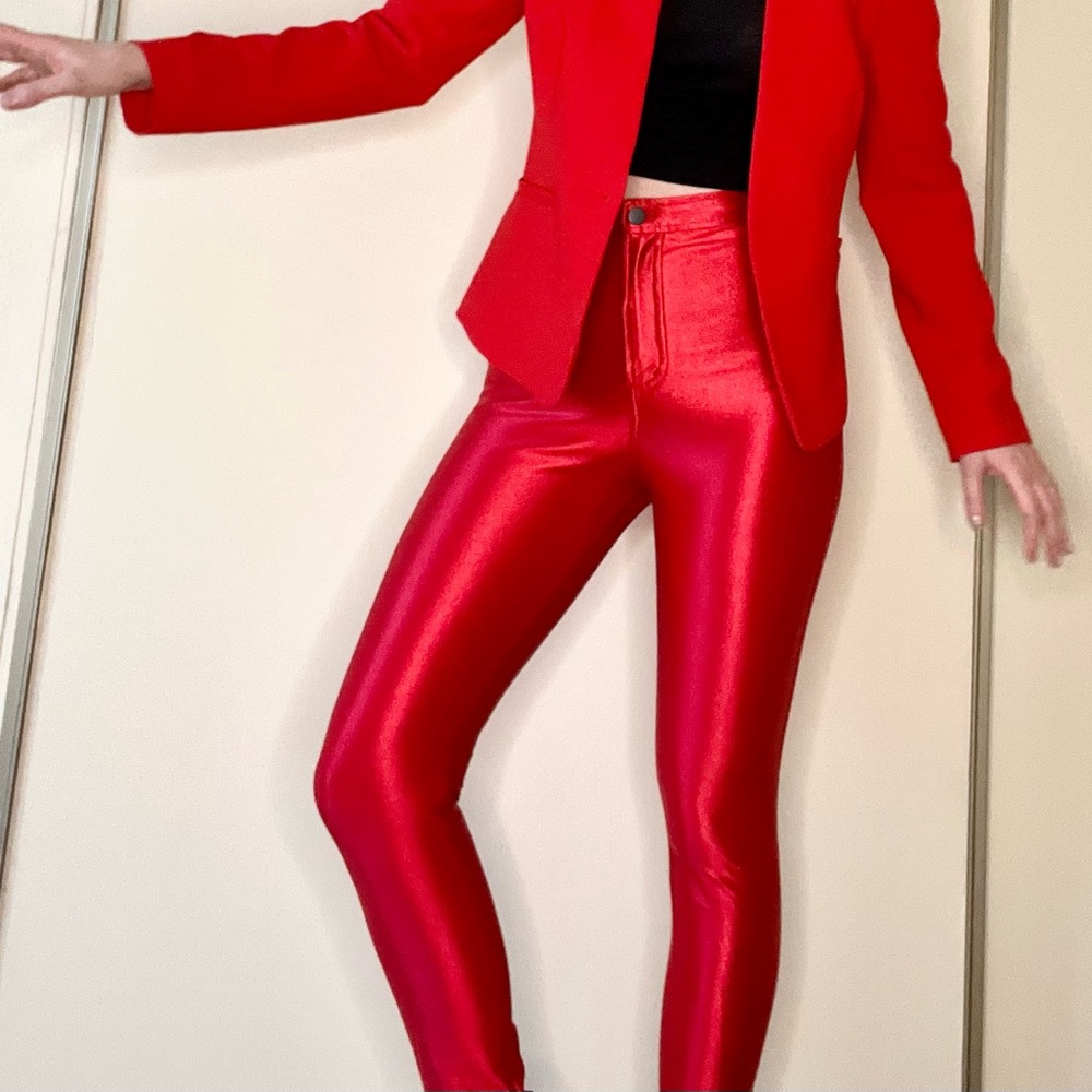 Shiny red American Apparel high waisted pants